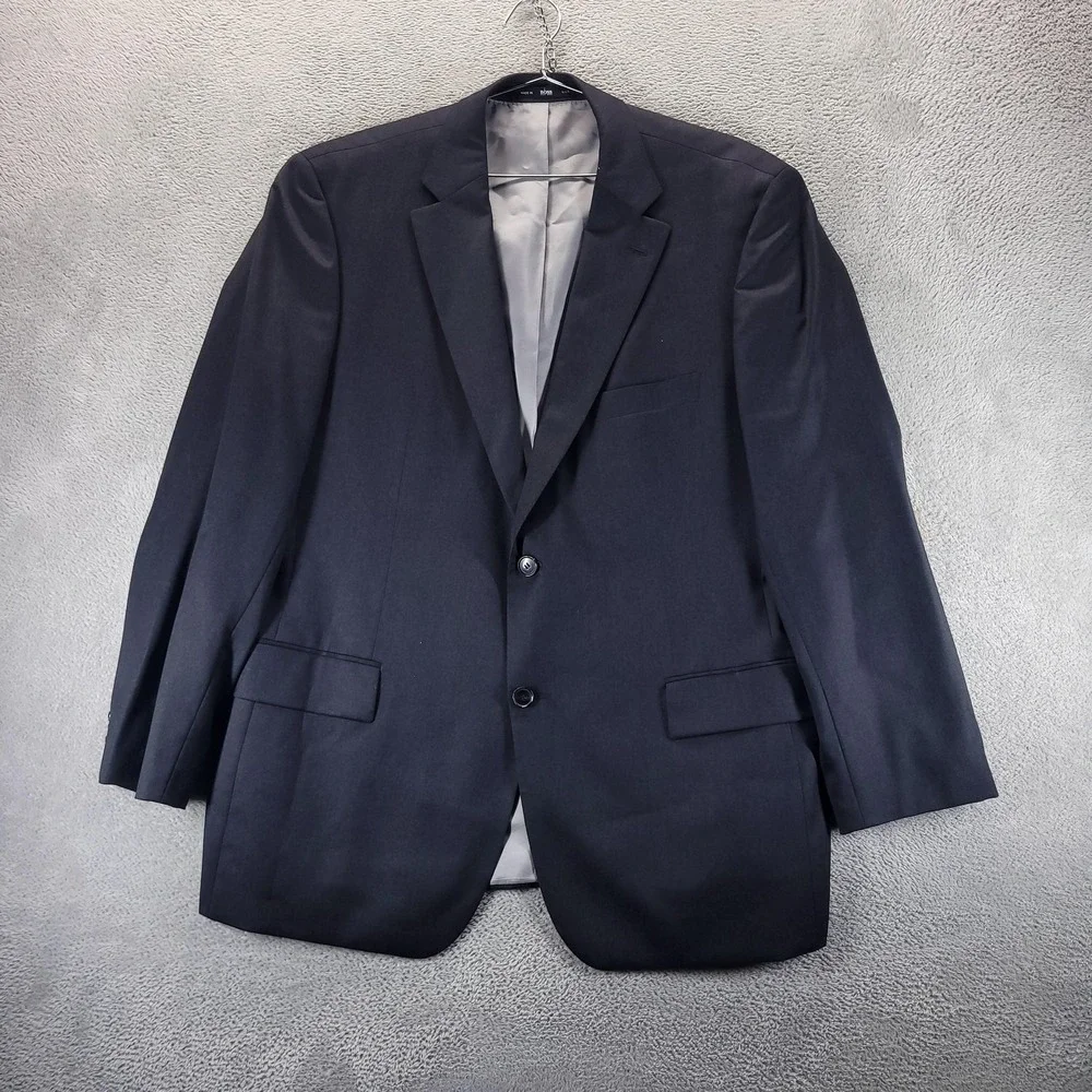 Hugo Boss Suit Jacket Mens 46R Blue Super 100 Wool Made In USA 2 Button